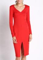 Rosewe Fabulous Red V Neck Long Sleeve Sheath Dress