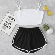 Shein Crop Cami Top With Striped Shorts