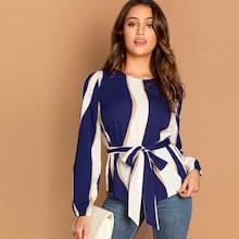 Shein Self Belted Striped Top