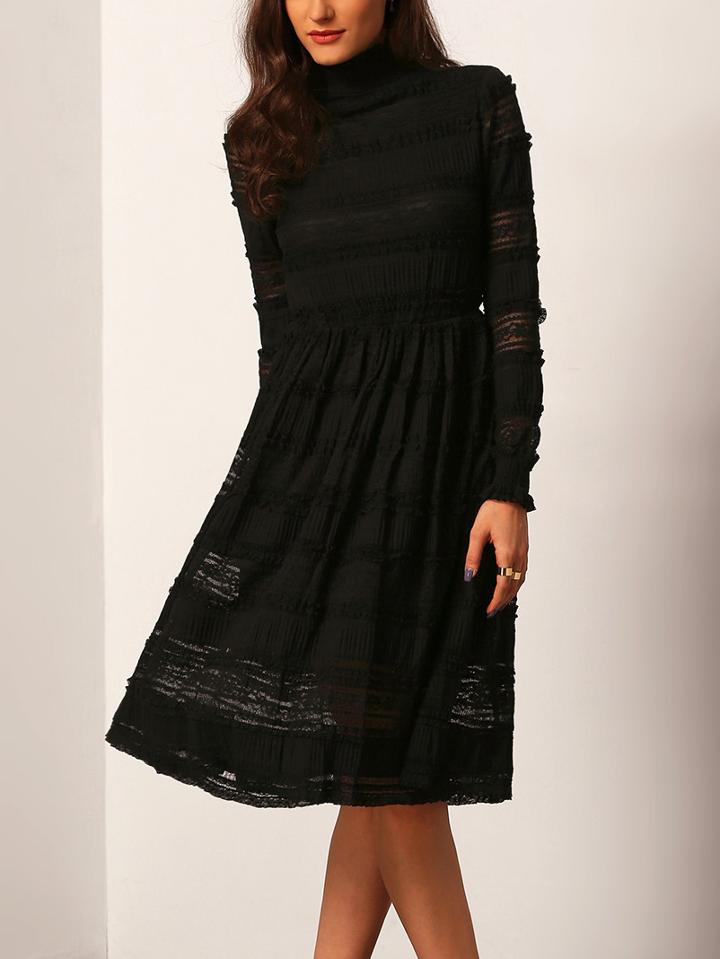 Shein Black High Neck Lace Slim Dress