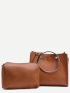Shein Brown Ring Handle Satchel Bag With Make Up Bag