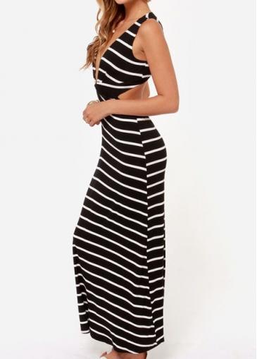 Rosewe Pretty V Neck Sleeveless Striped Dress With Cutout Design