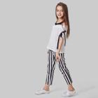 Shein Girls Knot Side Contrast Panel Top With Striped Pants