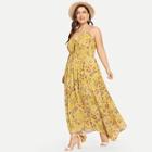 Shein Plus Tie Plunging Neck Floral Cami Dress