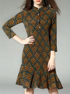 Shein Green Color Block Chevron Drop Waist Dress