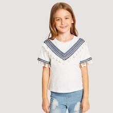 Shein Girls Tassel Trim Tee