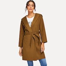 Shein Self Tie Hooded Tweed Coat