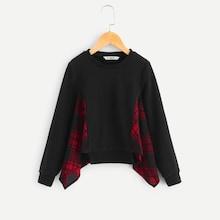 Shein Girls Contrast Plaid Pullover