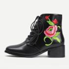 Shein Flower Embroidery Lace Up Faux Leather Boots