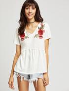 Shein Rose Patch Raw Seam Slub Tee