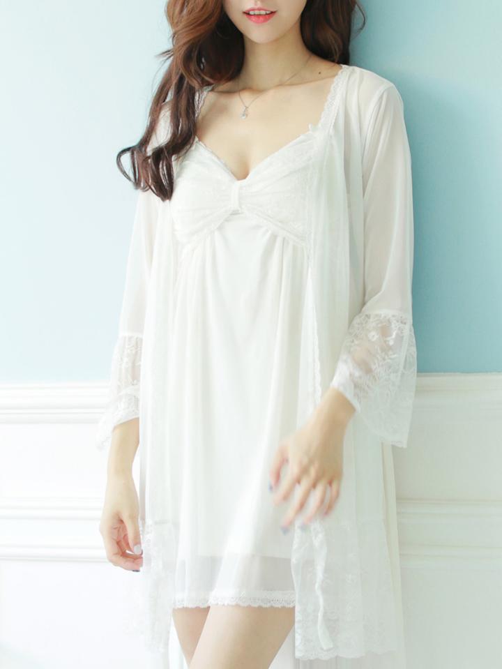 Shein Contrast Lace Cami Dress With Robe