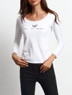 Shein White Round Neck Long Sleeve Letters Print T-shirt