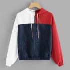 Shein Color Block Zip Up Drawstring Hoodie Jacket