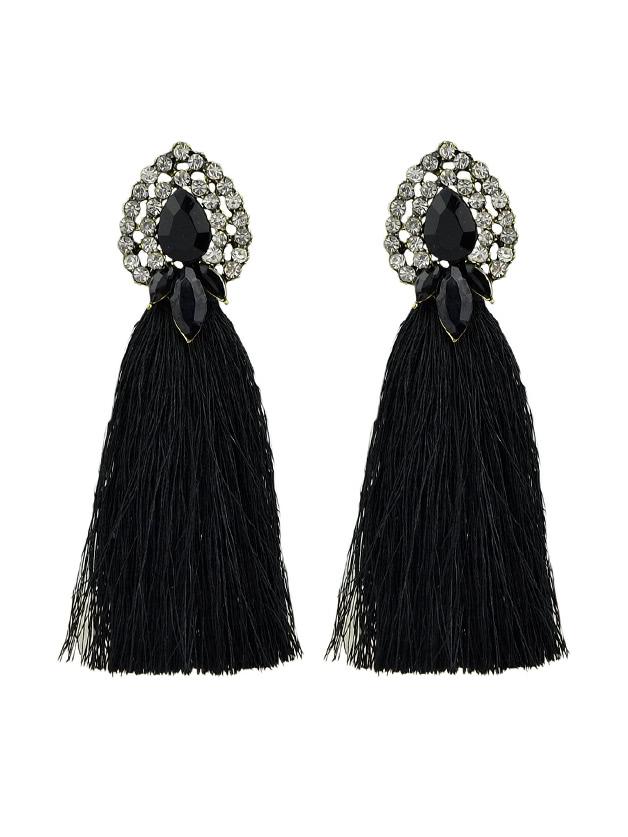 Shein Black Bohemian Style Colorful Water Drop Crystal Tassel Long Dangle Earring