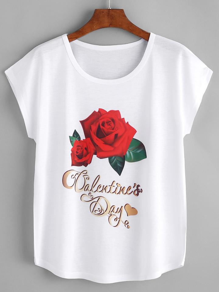 Shein Rose Print Tee