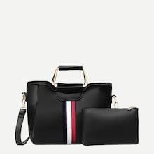 Shein Striped Detail Satchel Bag With Clutch