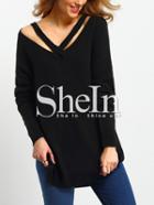 Shein Black Cut Out Front Side Slit T-shirt
