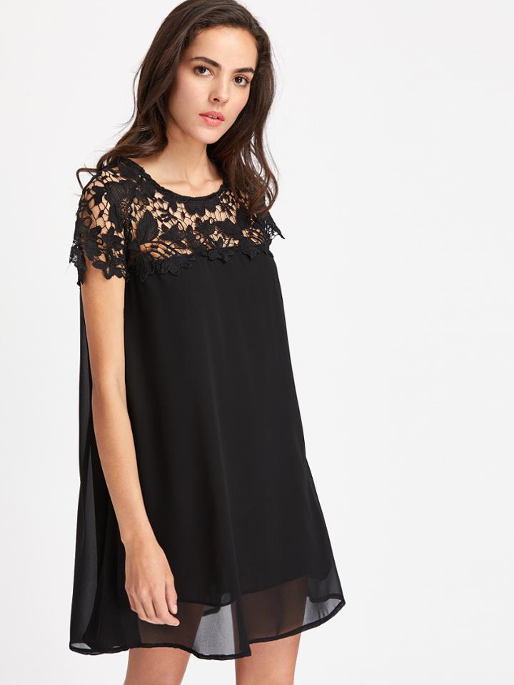 Shein Contrast Crochet Lace Chiffon Dress