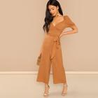 Shein Self Belted Solid Wide Leg Jumpsuit