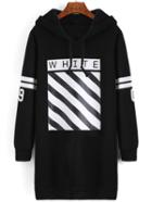Shein Black Hooded Striped Loose Sweatshirt