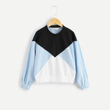 Shein Girls Elastic Cuff Colorblock Pullover