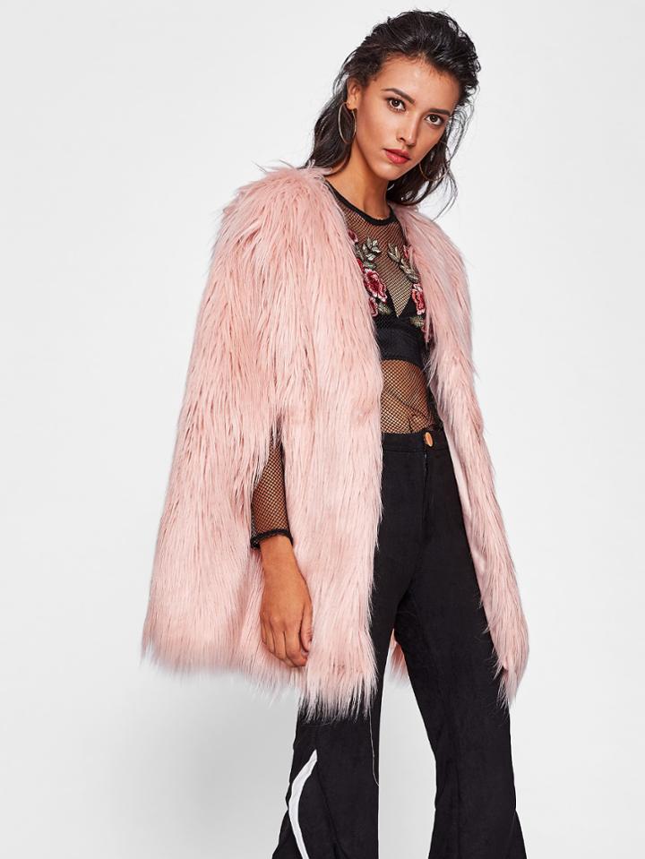 Shein Fluffy Faux Fur Cape Coat