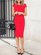 Shein Red Cap Sleeve Knee-length Pencil Dress