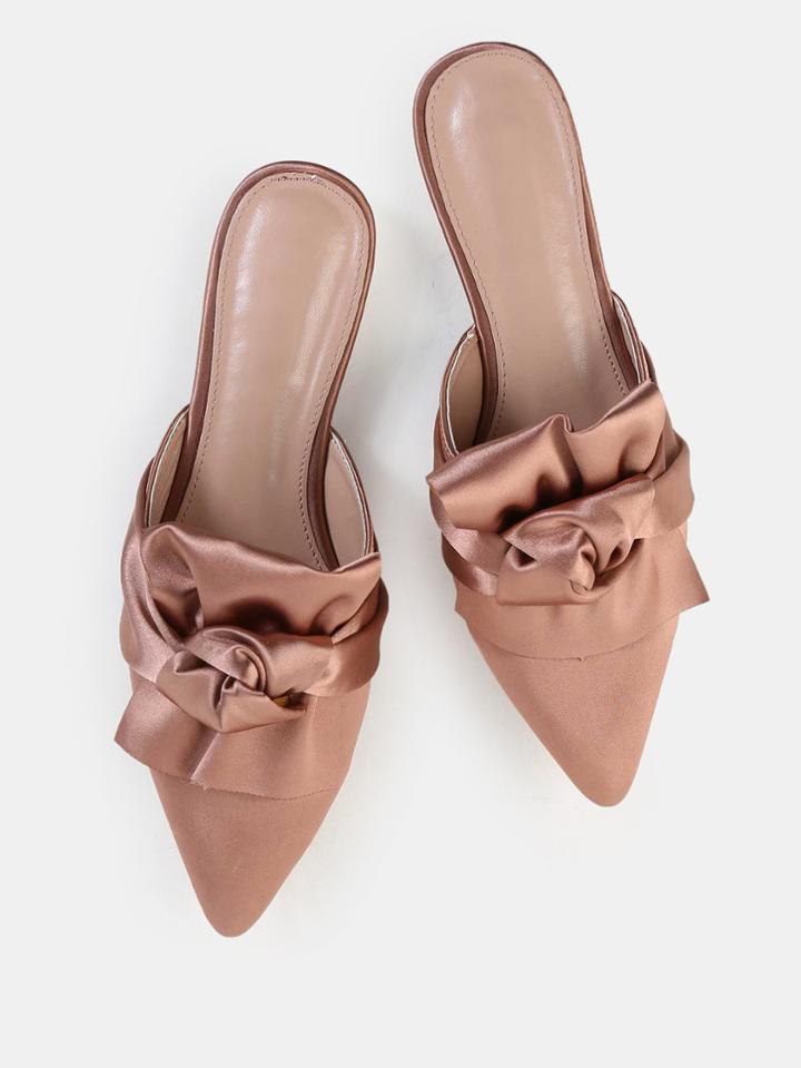 Shein Backless Satin Knotted Flats Pink