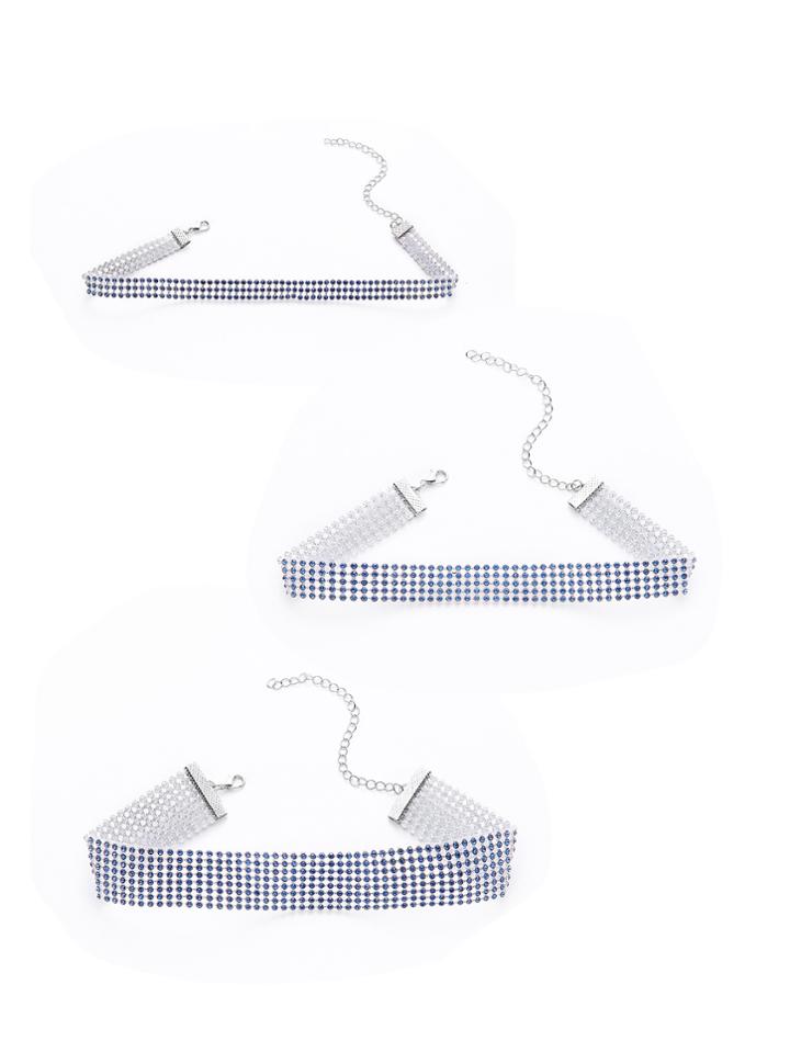 Shein Blue Rhinestone Wide Choker Set