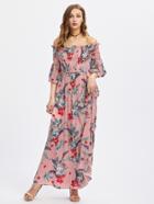 Shein Smocked Bodice Trumpet Sleeve Tropical Bardot Dress