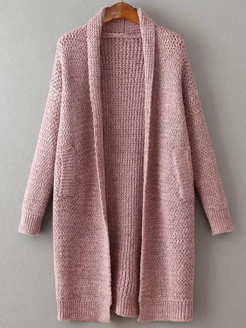 Shein Pink Shawl Collar Drop Shoulder Long Sweater Coat