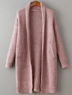Shein Pink Shawl Collar Drop Shoulder Long Sweater Coat