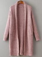 Shein Pink Shawl Collar Drop Shoulder Long Sweater Coat