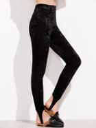 Shein Black Velvet Heel Strap Leggings
