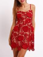 Shein Red Spaghetti Strap Lace Cami Dress