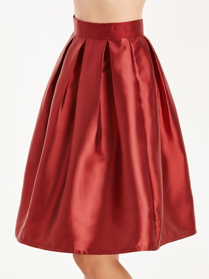 Shein Red Box Pleated Zipper Back Skirt