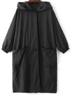 Shein Black Letter Embroidery Slit Hooded Coat