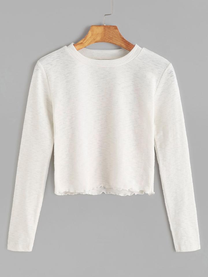 Shein Beige Long Sleeve Crop T-shirt