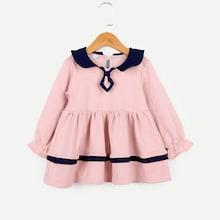 Shein Toddler Girls Contrast Trim Keyhole Back Babydoll Dress