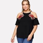 Shein Plus Open Shoulder Embroidery Applique Halter Top