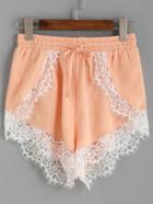 Shein Pink Contrast Lace Trim Elastic Waist Loose Shorts