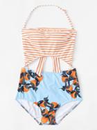 Shein Striped Cut Out Swimsuit