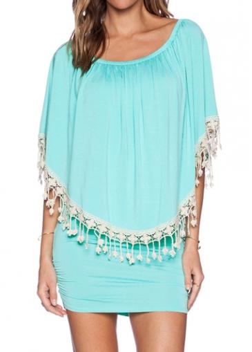 Rosewe Flouncing Round Neck Light Blue Dress