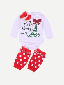 Shein Girls Bow Detail Letter Print Jumpsuit