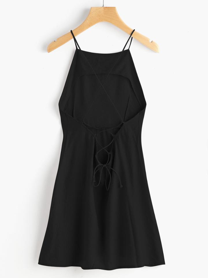 Shein Criss Cross Lace Up Open Back Cami Dress