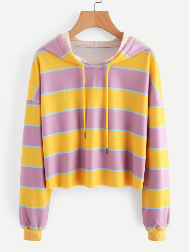 Shein Contrast Wide Stripe Drop Shoulder Hoodie