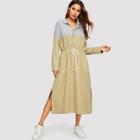 Shein Colorblock Drawstring Waist Zip Dress