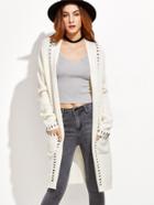 Shein White Pocket Front Cardigan With Stitch Detail
