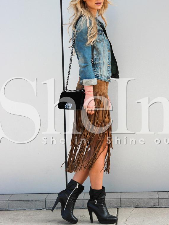 Shein Brown High Waisted Tassel Skirt