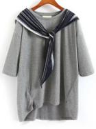 Shein Grey Round Neck Dip Hem T-shirt With Cape